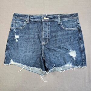 Hollister Ultra High-Rise Distressed Denim Shorts W32 Frayed Hem Dark Wash